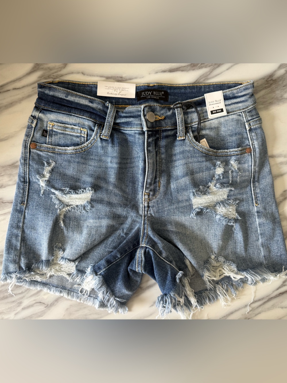 Judy Blue Distressed Mid Rise Jean Shorts